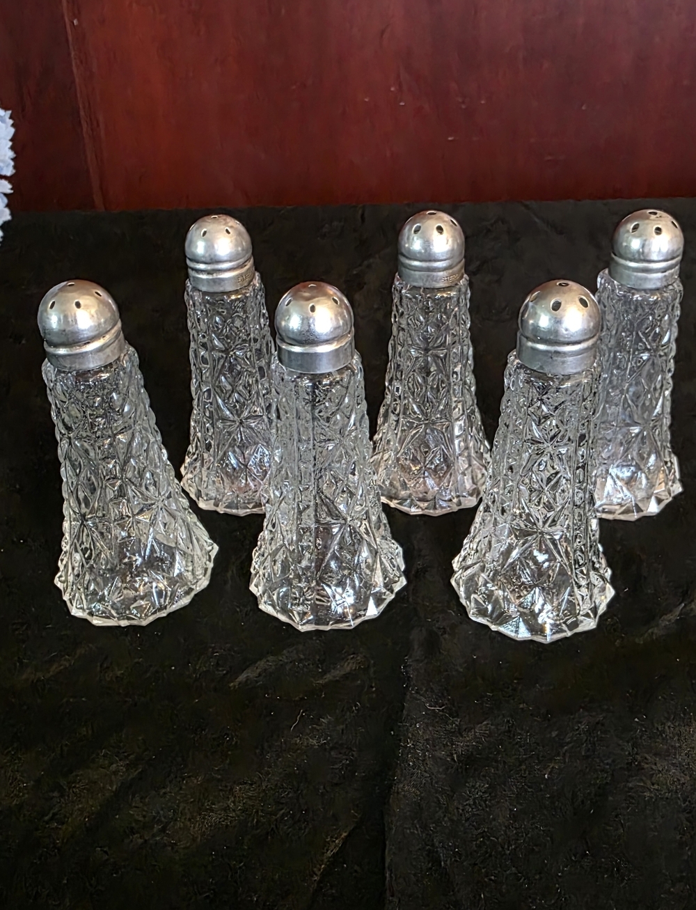 Individual Mini Glass Salt Shakers with Sterling Silver Tops--Set of Six